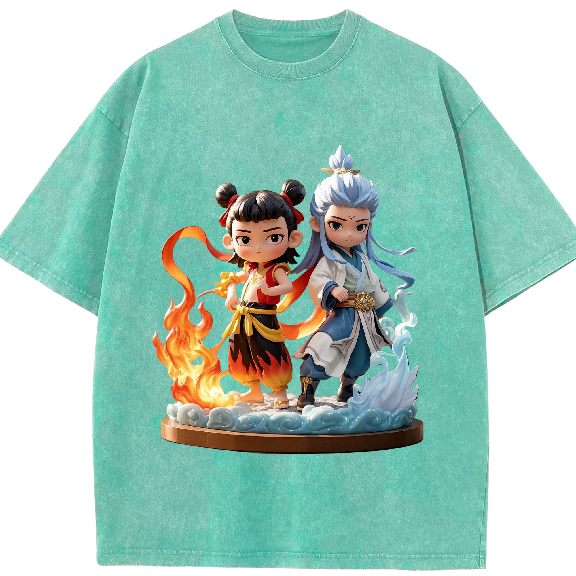 （画像用） Ne Zha 2 ナタ 魔童の大暴れ 綿100% ヴィンテージ風 半袖Tシャツ（フロントプリント）